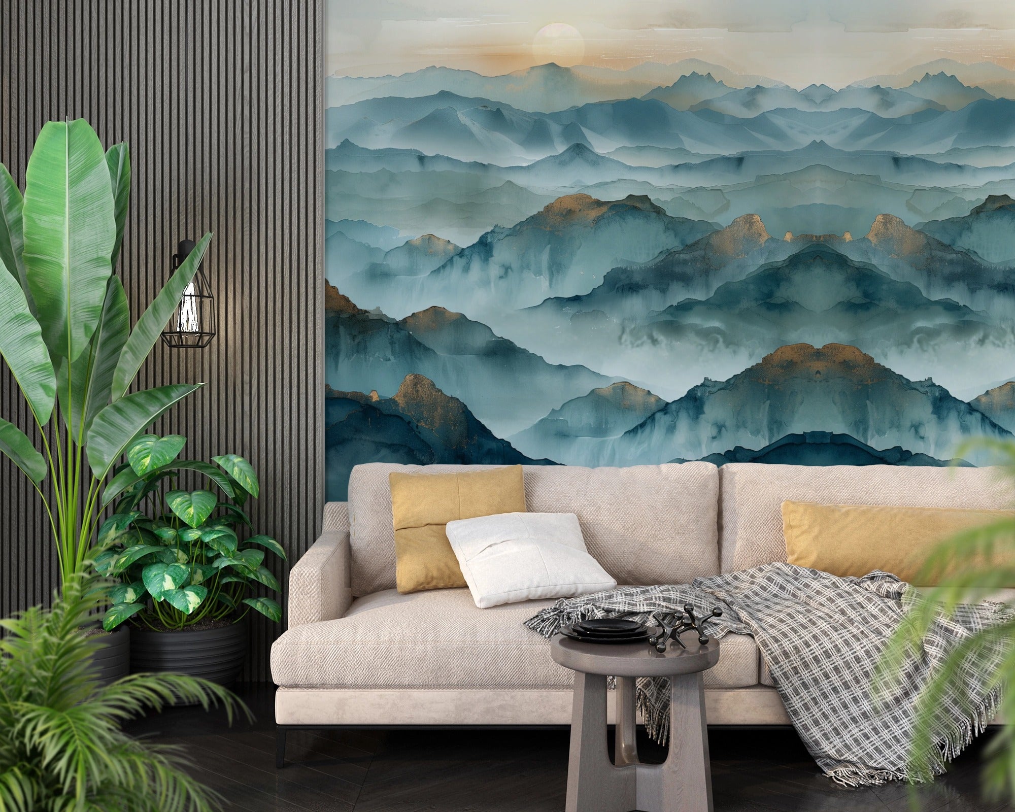 Endless Dawn: Layers of Blue Watercolor Mountains