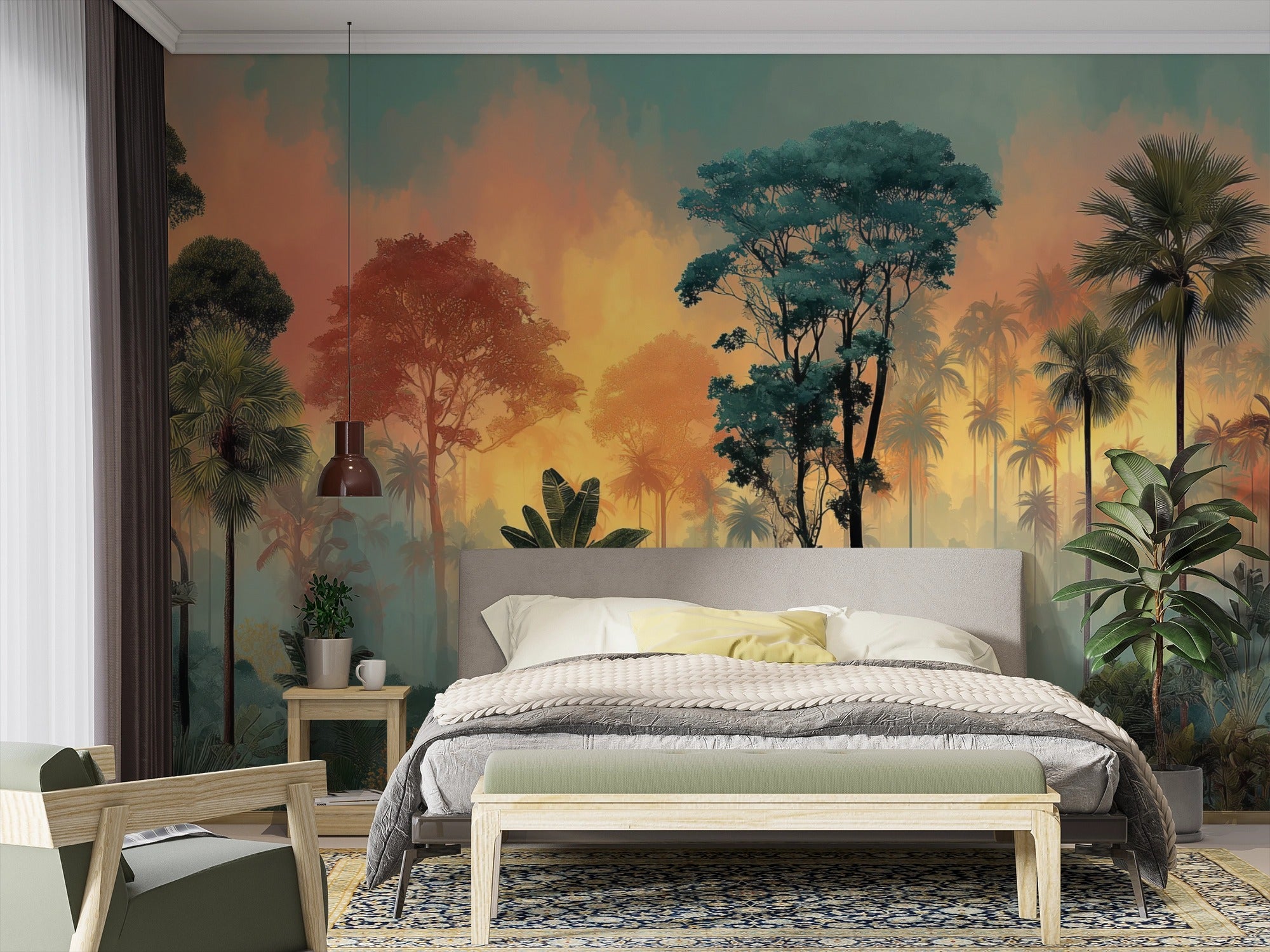 Luces del Paraíso: Arte Digital de una Jungla Tropical en Amanecer Multicolor