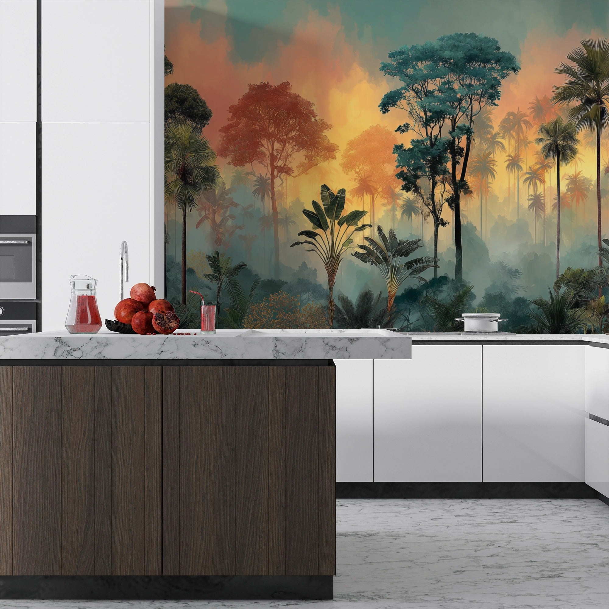 Luces del Paraíso: Arte Digital de una Jungla Tropical en Amanecer Multicolor