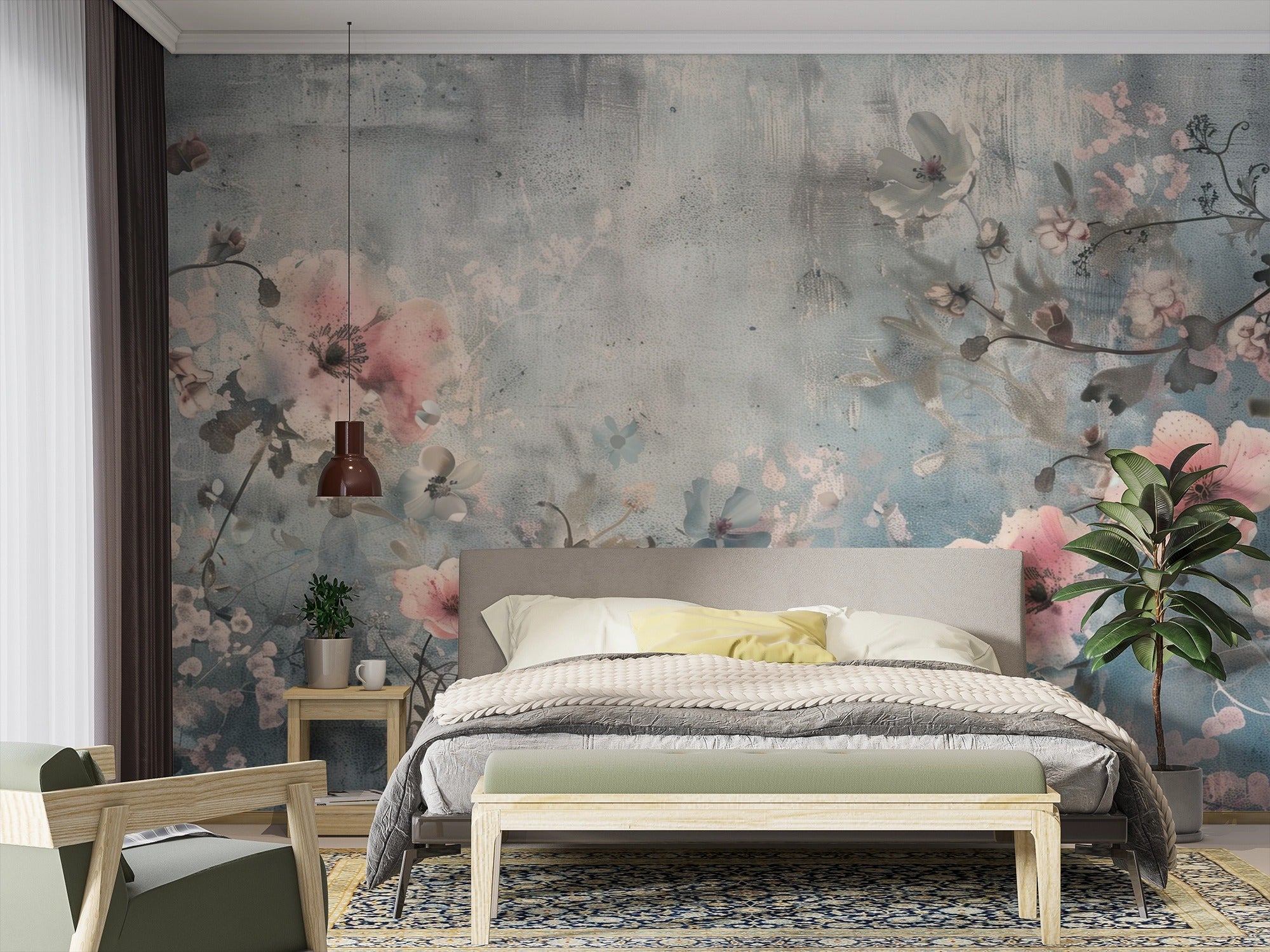 Botanical Dream: Pastel Flowers Among Mist and Texture