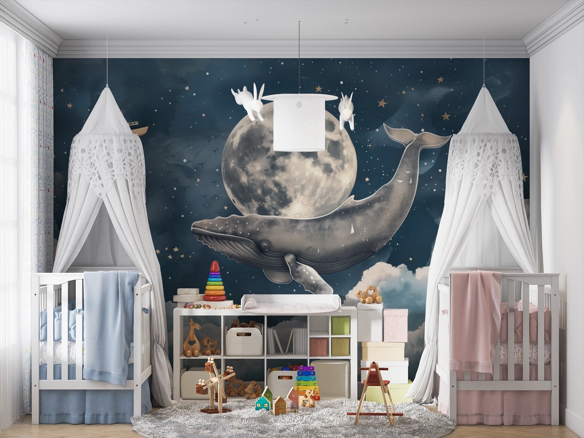 Celestial Whale’s Journey: A Nighttime Adventure Beneath the Full Moon