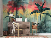Neo-Tropical Jungle Art: Vibrant Palette with Drip Effect and Subtle Graffiti