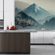 Asian Landscape with Snowy Mountains