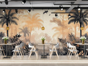 Sepia Vintage Jungle: Illustrated Landscape with Floral Details and Ethereal Nature