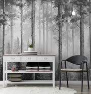 Monochrome Forest Landscape: Quiet Nature Among Tall Trees