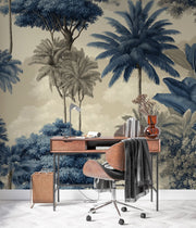 Blue Tropical Palm Mural