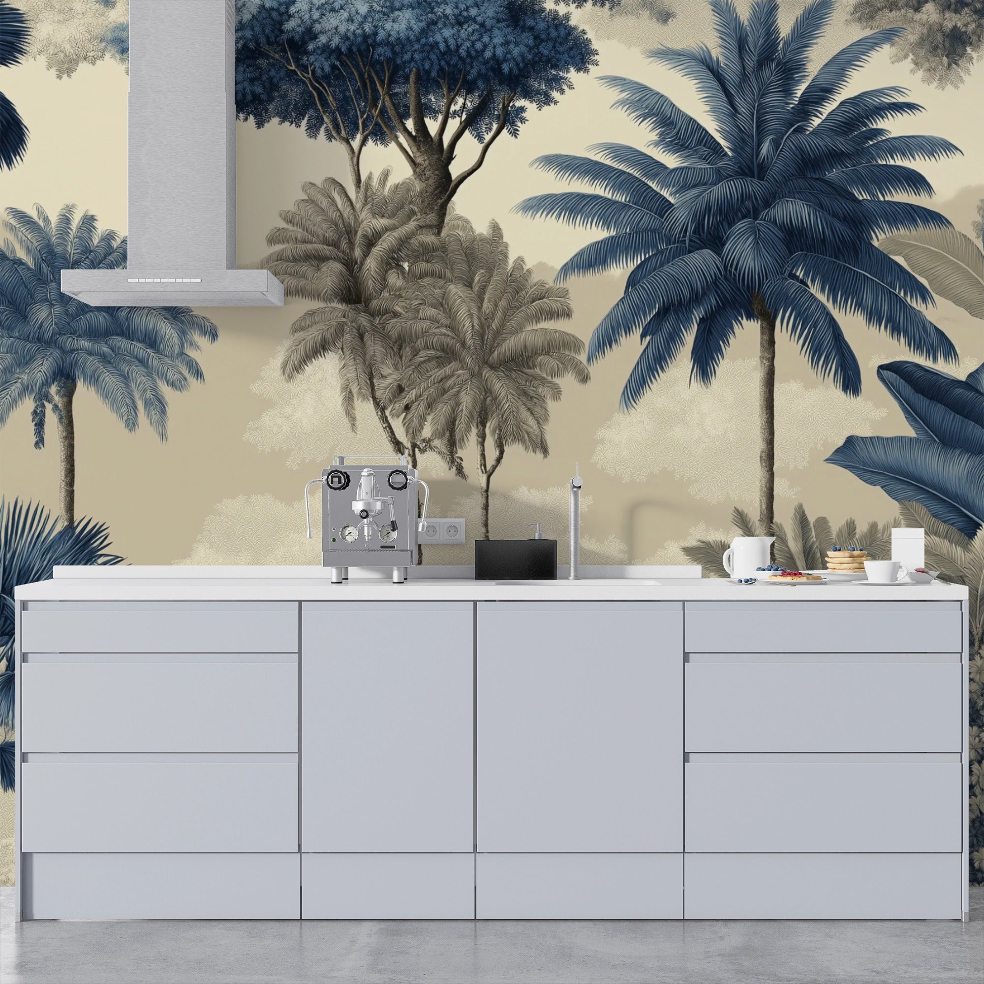 Blue Tropical Palm Mural