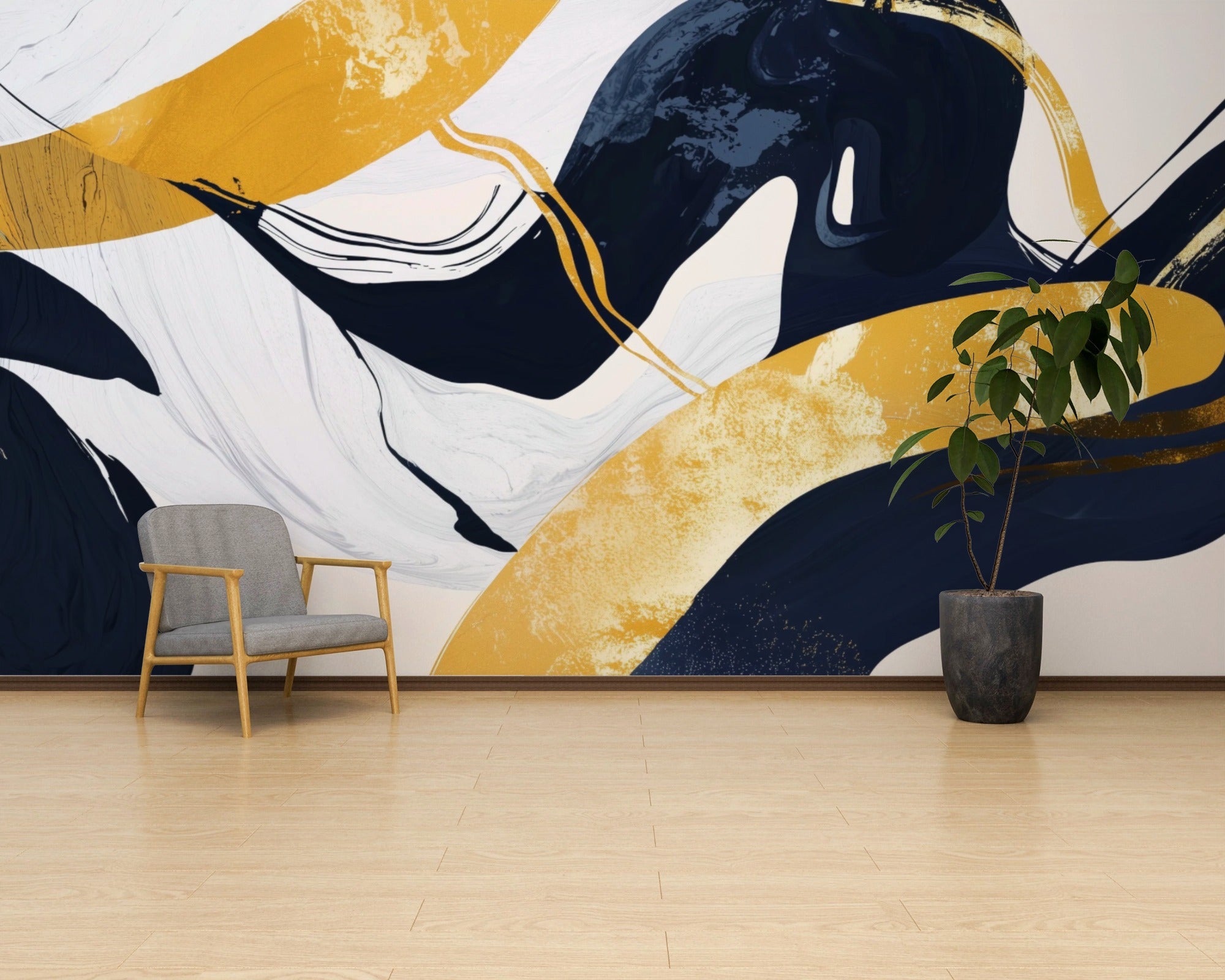 Abstract Composition in Gold, Black & White: Contemporary and Sophisticated Style