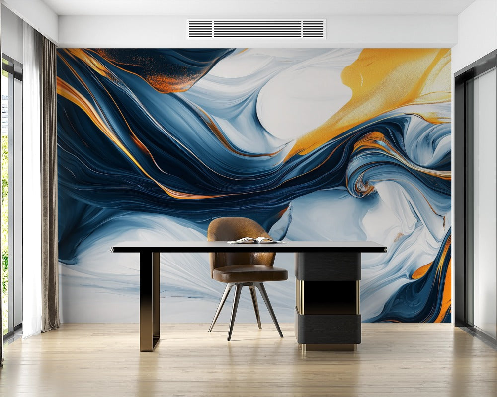 Waves of Color: Abstract Painting with Blue Motion and Orange Energy