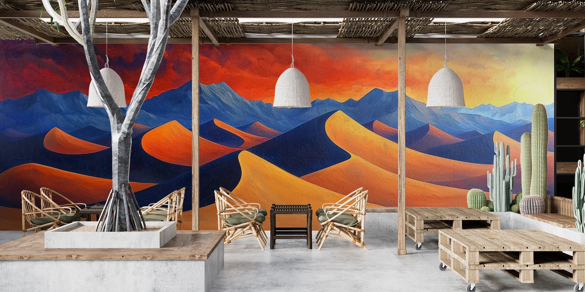 Desert Lights: Landscape Art with Dunes and a Fiery Sky