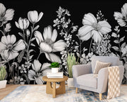 Monochrome Midnight Floral Mural