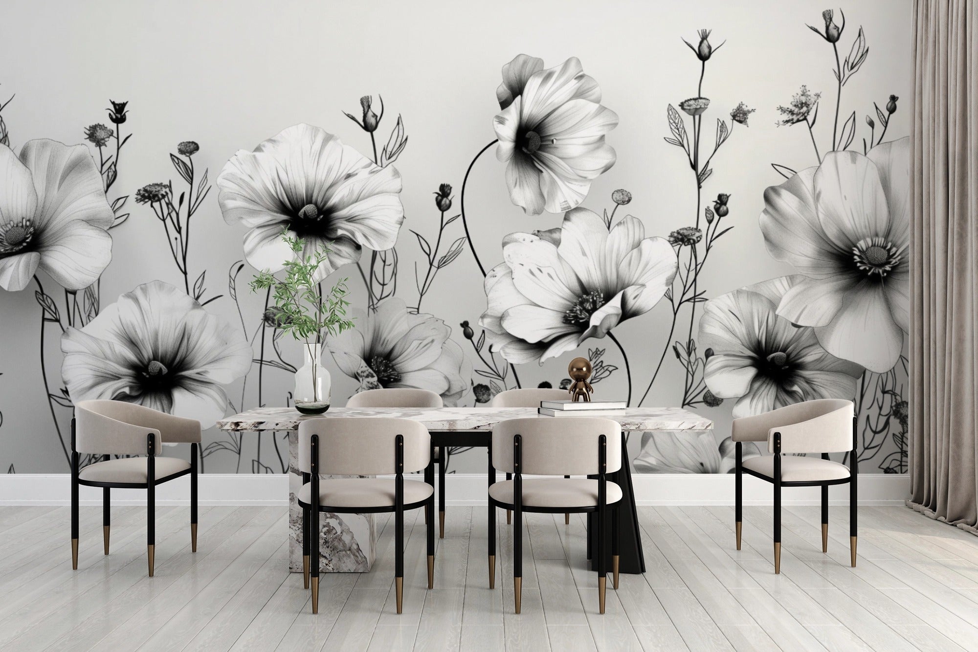 Contemporary Floral Design: Botanical Art in Grayscale