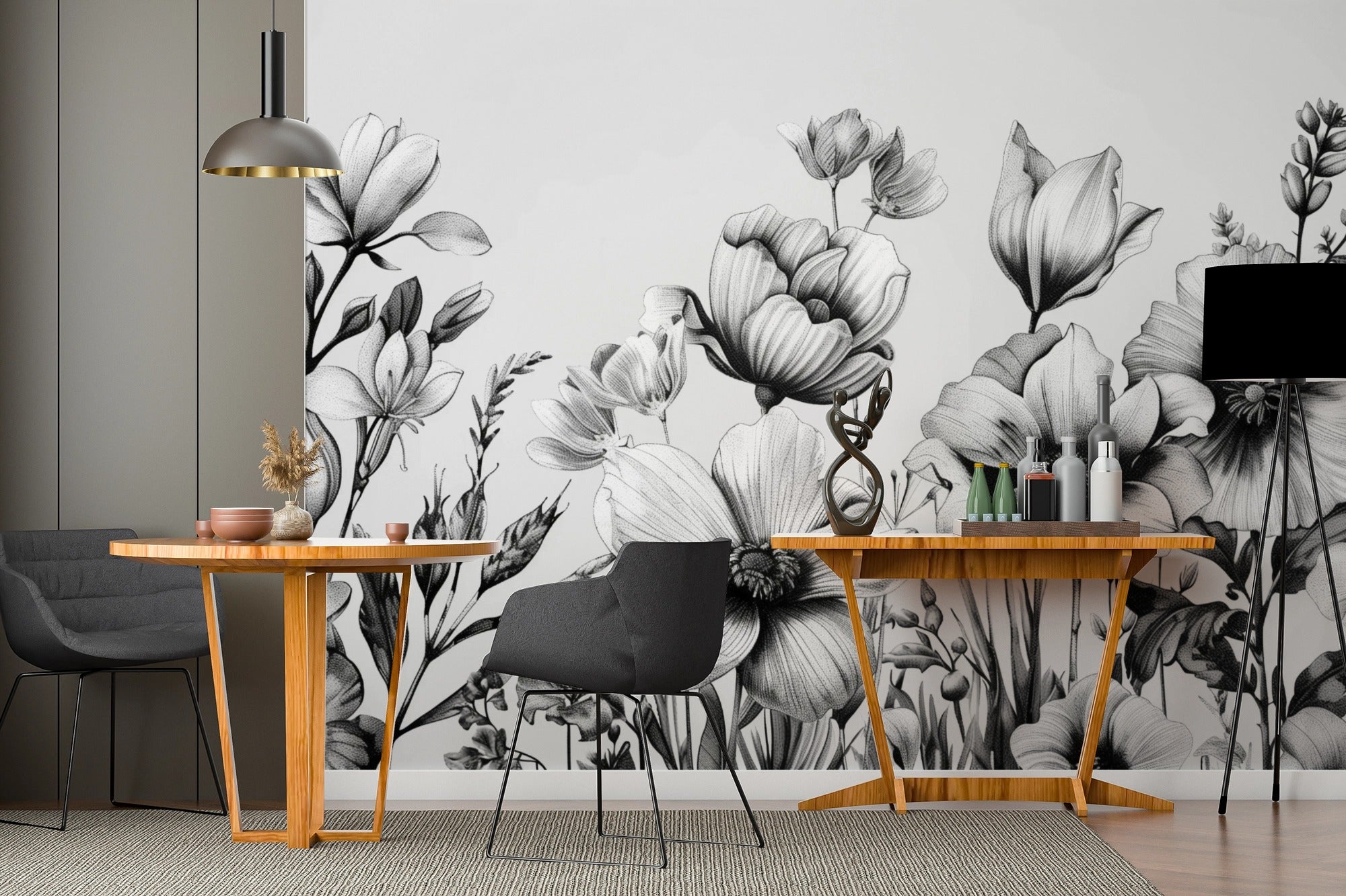 Black and White Botanical Elegance: Timeless Floral Illustration