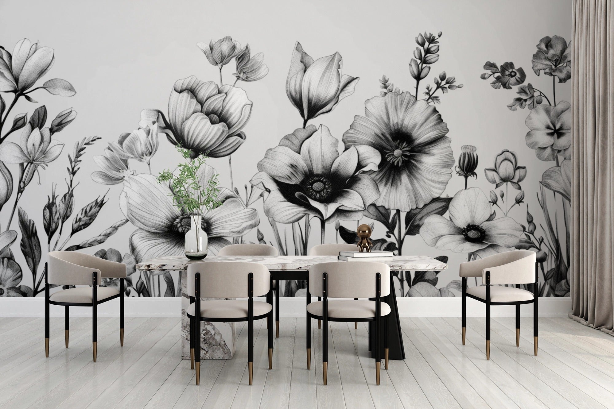 Black and White Botanical Elegance: Timeless Floral Illustration